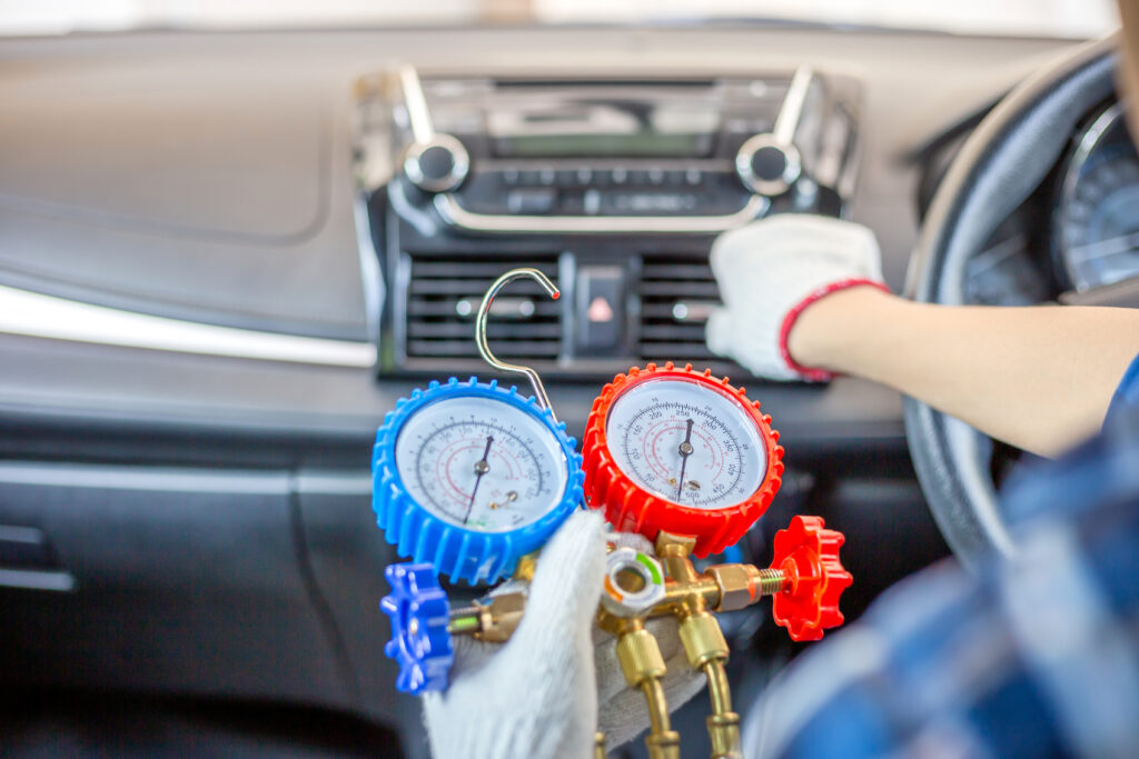 Auto air conditioning inspection and recharge in Oshkosh, Wisconsin.